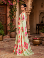 Load image into Gallery viewer, Elegant Soft Satin Georgette Saree With Unstitched Blouse(Pista Green)
