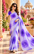 Maheshwari Silk Diamond Cut Work Saree With Unstitched Blouse(Sky)