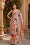 Premium Zari Border Silk Saree With Unstitched Blouse(Multicolor)