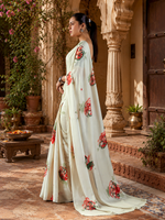 Load image into Gallery viewer, Soft Elegant Satin Georgette Saree With Unstitched Blouse( Cream)
