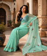 Load image into Gallery viewer, Premium Georgette Floral Print Saree With Unstitched Blouse(Green)
