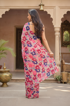 Premium Crepe Silk Floral Print Saree With Unstitched Blouse(Red)