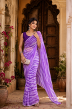 Georgette Printed Ready To Wear Sarees With Unstitched Blouse(Violet)