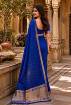 Satin Silk Bandhani Bhej Work Saree With Unstitched Blouse(Blue)
