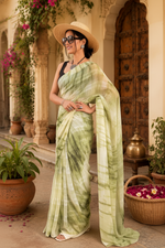 Load image into Gallery viewer, Elegant Georgette Printed Ready To Wear Saree With Unstitched Blouse(Grey)
