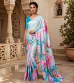 Load image into Gallery viewer, Pure Maheshwari Silk Diamond Cut Work With Unstitched Blouse(Sky)
