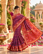 Premium Silk Patola Lagadi Patta Zari Border Tassels Saree (Dark Wine)