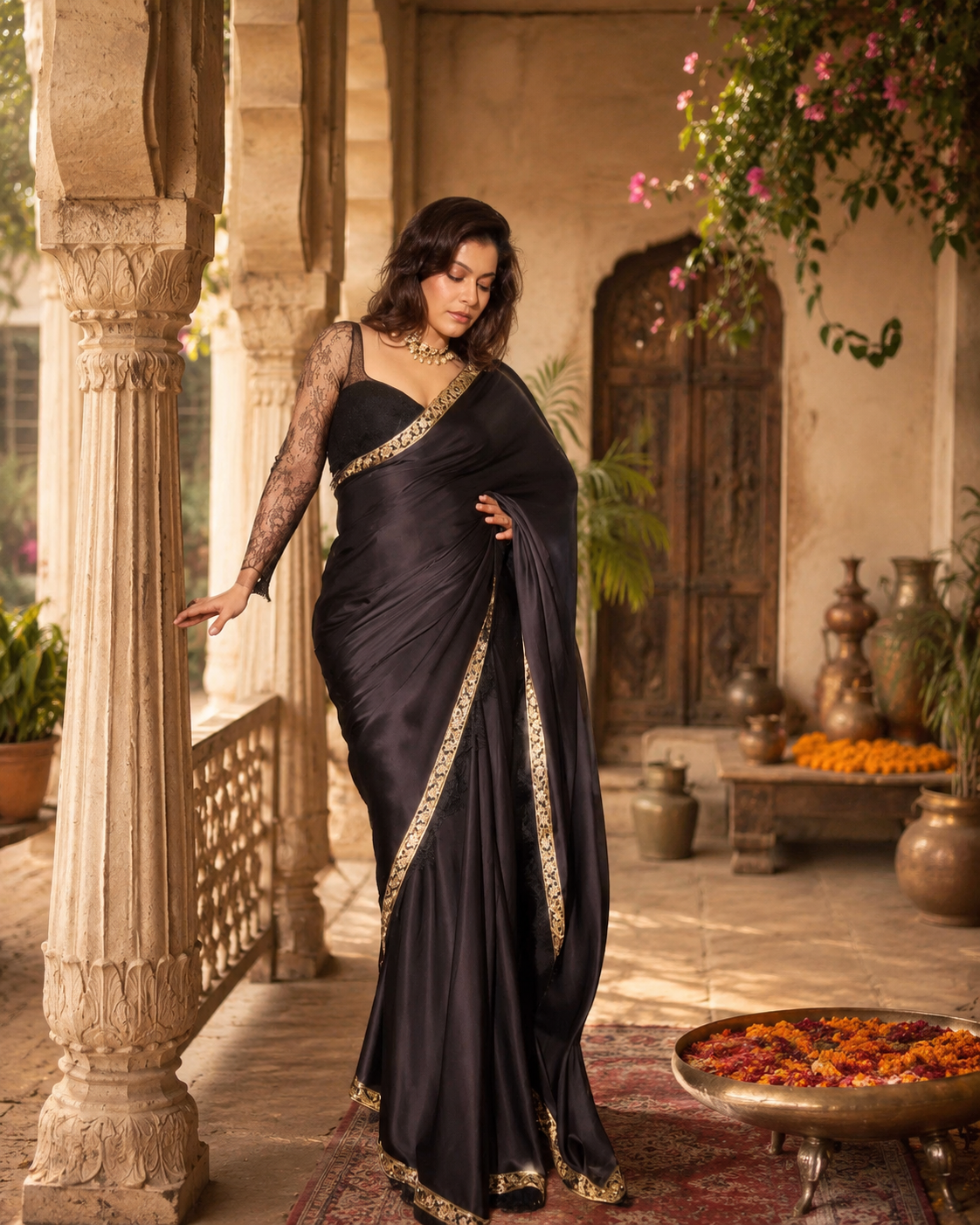 Rangoli Silk Designer Saree With Unstitched Blouse(Brown)