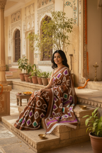 Soft Mulmul Cotton Batik Block Printed Saree with Unstitched Blouse(Brown)