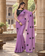 Georgette Sequins Work Saree With Unstitched Blouse(Lavender)