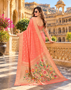 Premium Paithani Silk Butti Jari Work Saree With Unstitched Blouse (Brink Pink)