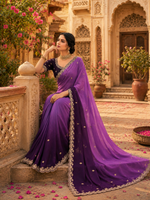 Load image into Gallery viewer, Georgette Border Work Saree With Unstitched Blouse(Lavender)
