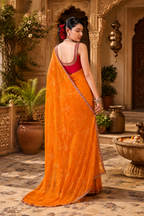 Premium Georgette Bandhani Work Saree With Unstitched Blouse(Orange)