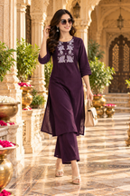 Cotton Kurti Palazzo Set(Dark Wine)