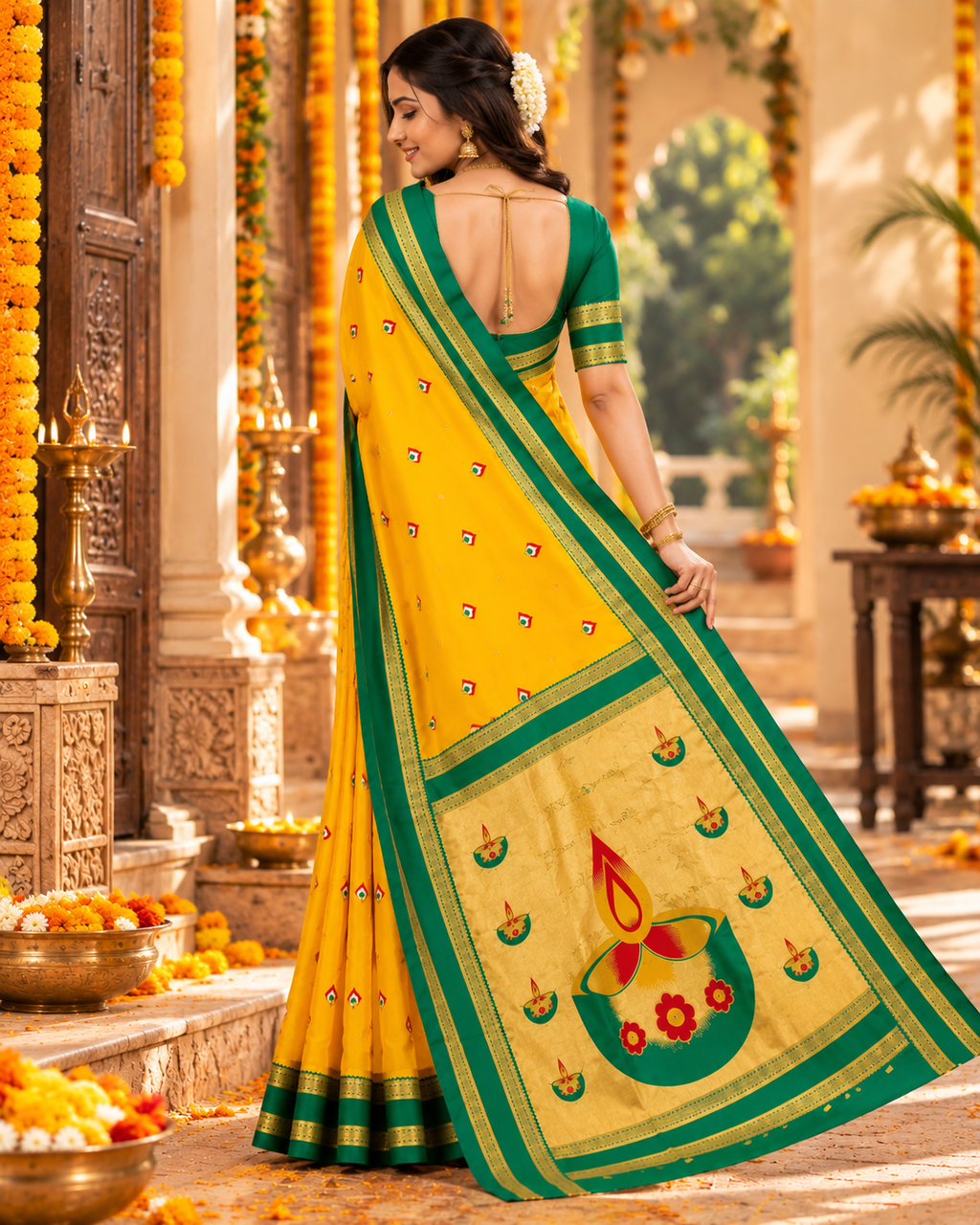 Banarasi Soft Silk Zari Border Saree With Unstitched Blouse(Yellow)
