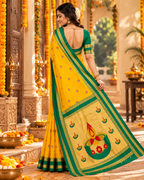 Banarasi Soft Silk Zari Border Saree With Unstitched Blouse(Yellow)