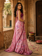 Satin Silk Designer Saree With Unstitched Blouse(Pink)