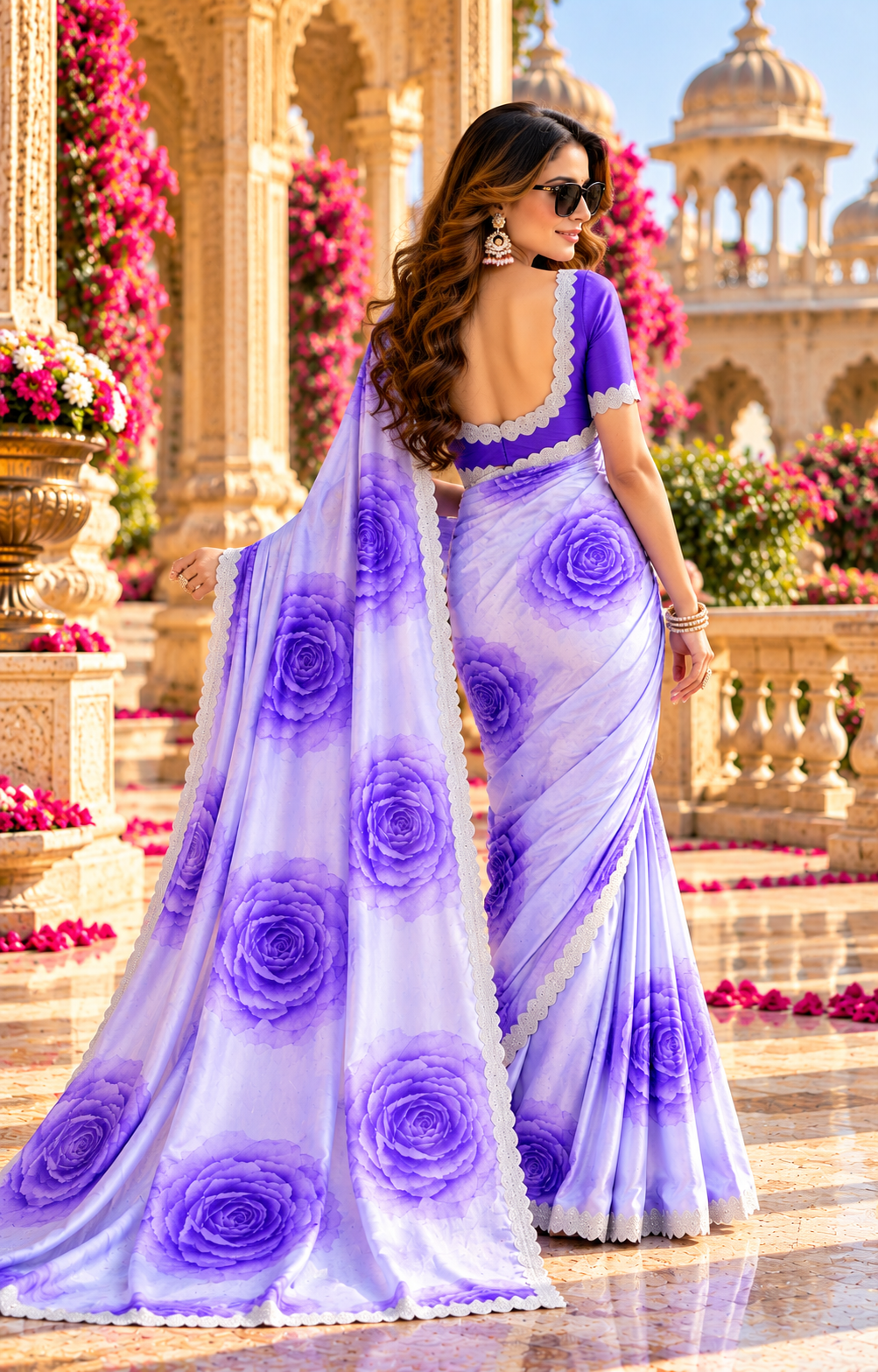 Maheshwari Silk Diamond Cut Work Saree With Unstitched Blouse(Sky)