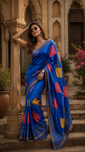 Satin Silk Lightweight Saree With Unstitched Blouse(Blue)