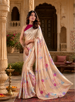 Load image into Gallery viewer, Satin Silk Party Wear Saree With Unstitched Blouse(Beige)
