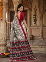 Load image into Gallery viewer, Satin Silk Ajrakh Print Saree with Unstitched Blouse(Red)
