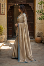 Soft Tissue Silk Sequins Work Saree With Unstitched Blouse(Silver)
