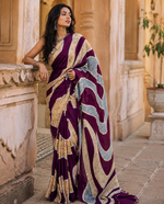Load image into Gallery viewer, Premium Satin Silk Wave Print Saree With Unstitched Blouse(Purple)
