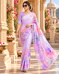 Pure Maheshwari Silk Saree With Unstitched Blouse(Lavender)