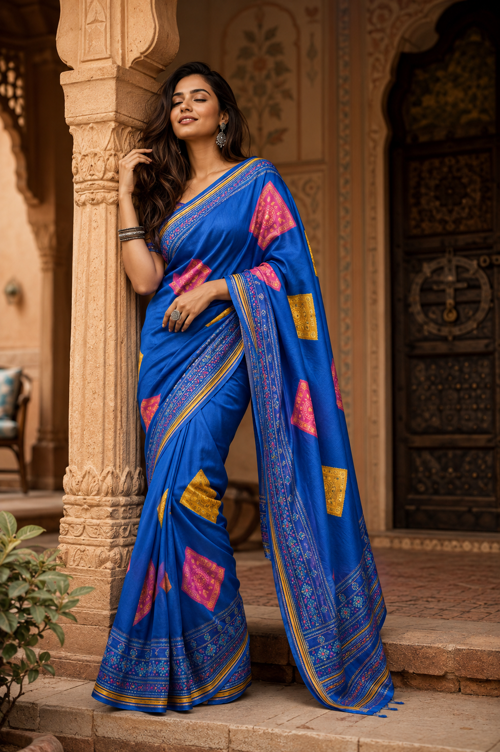 Satin Silk Lightweight Saree With Unstitched Blouse(Blue)