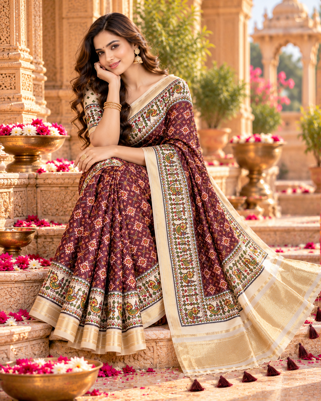 Handloom Silk Zari Border Work Saree With Unstitched Blouse(Maroon)