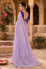Load image into Gallery viewer, Georgette Border Embroidery Work Designer Saree With Unstitched Blouse(Lavender)
