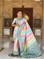 Soft Banarasi Silk Designer Saree With Unstitched Blouse(Blue)