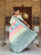 Soft Banarasi Silk Designer Saree With Unstitched Blouse(Blue)