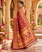 Pure Patola Paithani Silk Golden Zari Border Saree With Unstitched Blouse(Red)