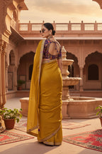 Premium Tissue Silk Embroidery Work Saree With Unstitched Blouse(Mustard)