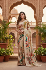 Load image into Gallery viewer, Crepe Silk Digital Printed Sarees With Unstitched Blouse(Cream)
