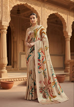 Load image into Gallery viewer, Crepe Silk Digital Printed Sarees With Unstitched Blouse(Cream)

