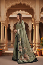 Load image into Gallery viewer, Crepe Silk Digital Printed Sarees With Unstitched Bouse(Cream)
