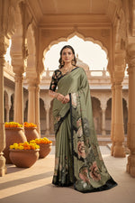 Load image into Gallery viewer, Crepe Silk Digital Printed Sarees With Unstitched Bouse(Cream)
