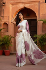 Load image into Gallery viewer, Satin Silk Printed Saree With Unstitched Blouse(Light Pink)
