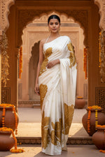 Load image into Gallery viewer, Satin Silk Printed Saree With unstitched(Yellow)
