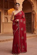 Load image into Gallery viewer, Soft Rangoli Silk Embroidery Work Saree With Unstitched Blouse(Red)
