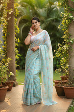 Load image into Gallery viewer, Soft Linen Jari Designer Saree with Pink Blouse Piece
