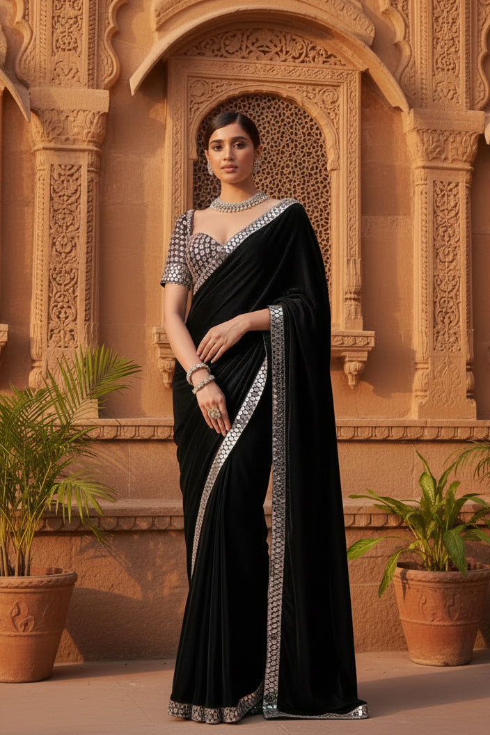 Crepe Silk With Unstitched Blouse(Black)