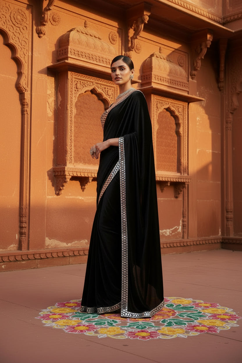 Crepe Silk With Unstitched Blouse(Black)
