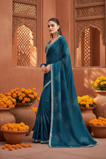 Load image into Gallery viewer, Sequence Georgette Bandhani Printed Saree With Unstitched Blouse(Navy Blue)

