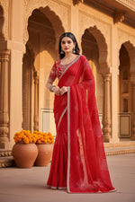 Load image into Gallery viewer, Sequence Georgette Bandhani Printed Saree With Unstitched Blouse(Red)
