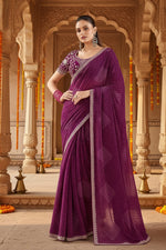Load image into Gallery viewer, Sequence Georgette Bandhani Printed Saree With Unstitched Blouse(Wine)
