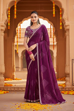 Load image into Gallery viewer, Sequence Georgette Bandhani Printed Saree With Unstitched Blouse(Wine)
