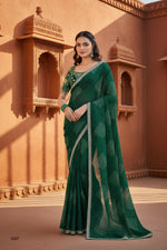 Load image into Gallery viewer, Sequence Georgette Bandhani Printed Saree With Unstitched Blouse(Green)
